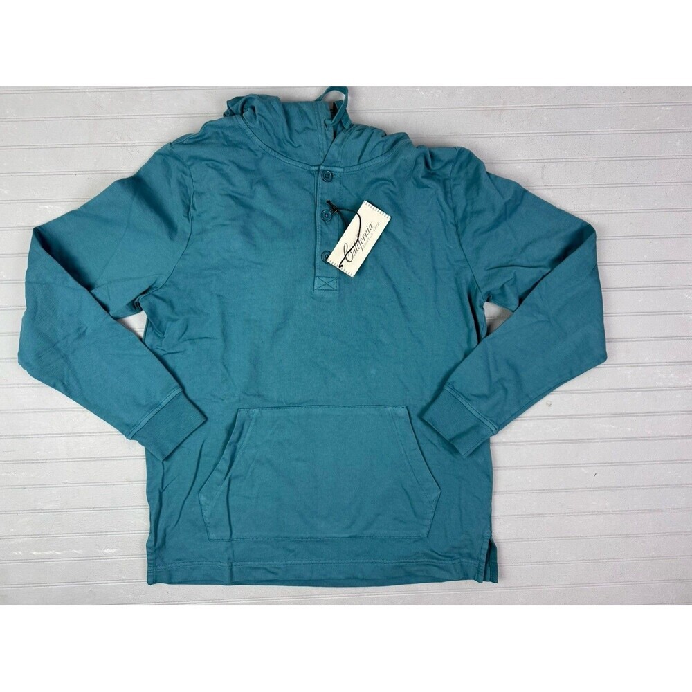California Size S Mens Hoodie Shirt 1/4 Button Front Spruce Green Pullover